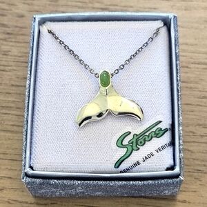 🐿 5/$20 🐿 NEW Jade Whale Tail Gold Plated Stainless Steel Pendant Necklace 18"